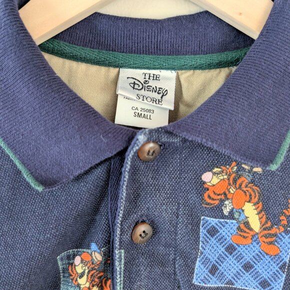 The Disney Store Vintage Tigger Golf Patchwork Pattern Navy Blue Polo Shirt S - Picture 6 of 8